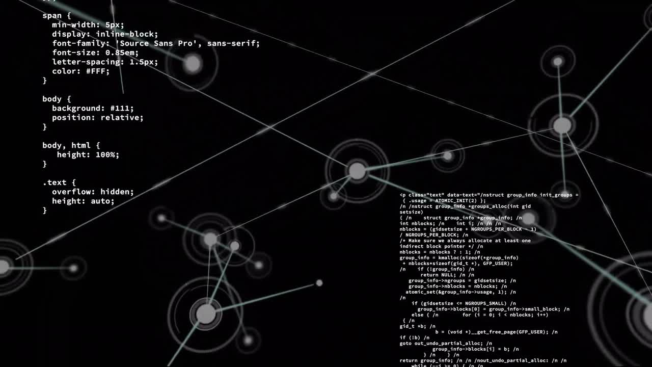 animación del procesamiento de datos con una red de conexiones sobre fondo negro