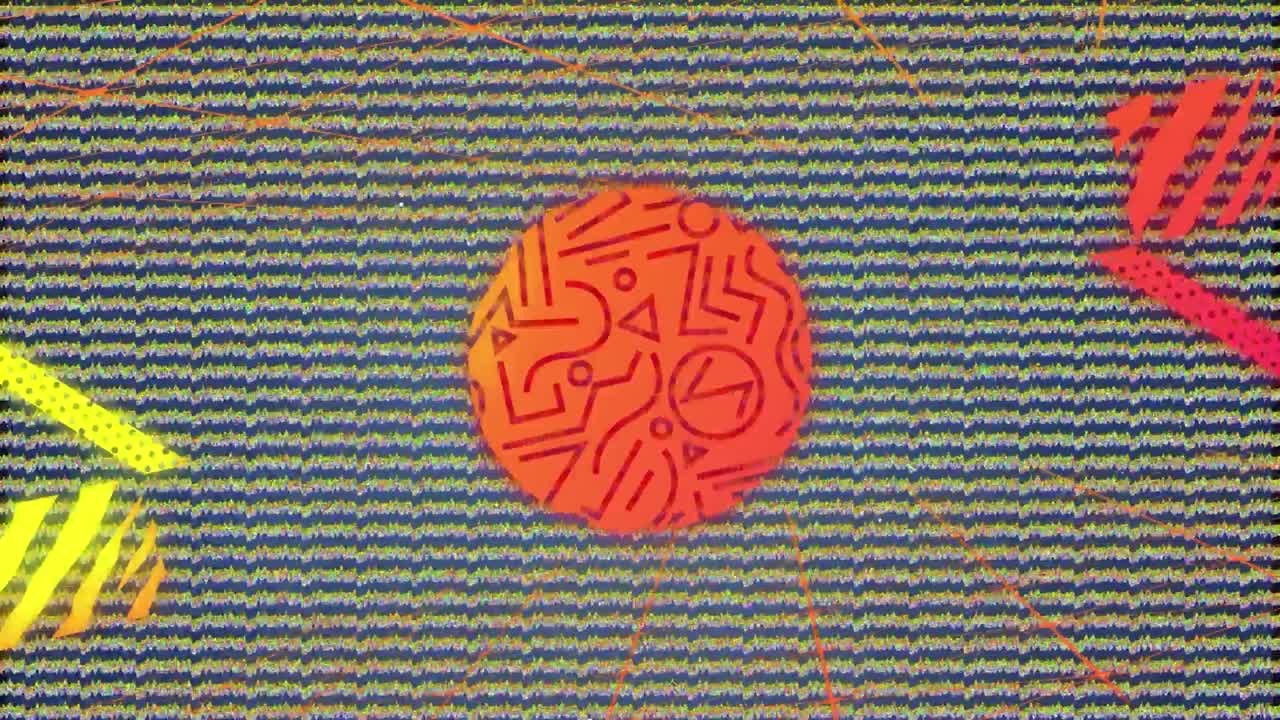Animation of screen with glitch, digital shapes and data processing