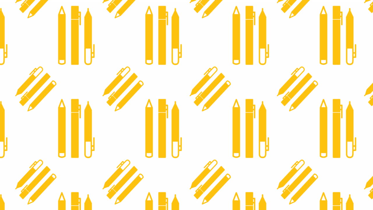 바탕에 노란색 펜과 연필 패턴의 애니메이션