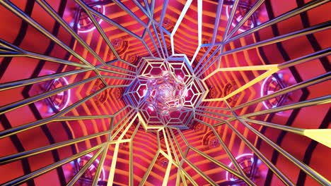 bright geometric shapes and intricate lines form a mesmerizing pattern that endlessly loops, creating a dynamic visual experience for digital displays. ideal for enhancing ambient atmospheres