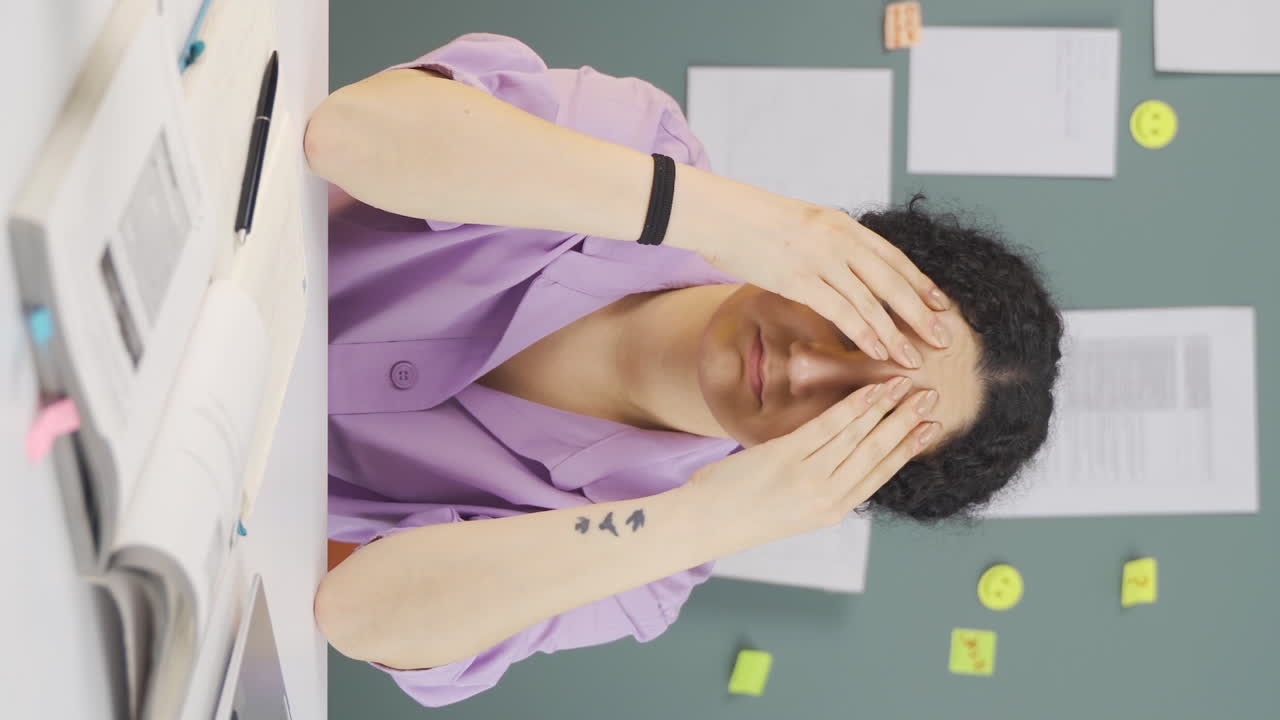 우울증에 걸린 여학생의 수직 비디오.