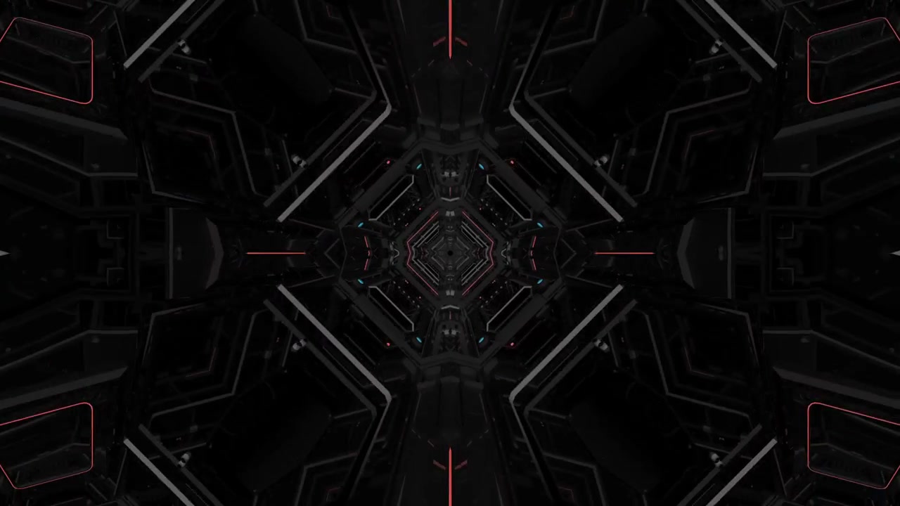 Futuristic Sci-Fi Corridor Tunnel with Glowing Red and Blue Lights