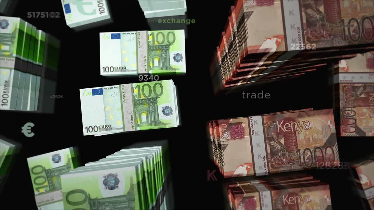 유로와 케냐 실링 화폐 교환 루프 애니메이션