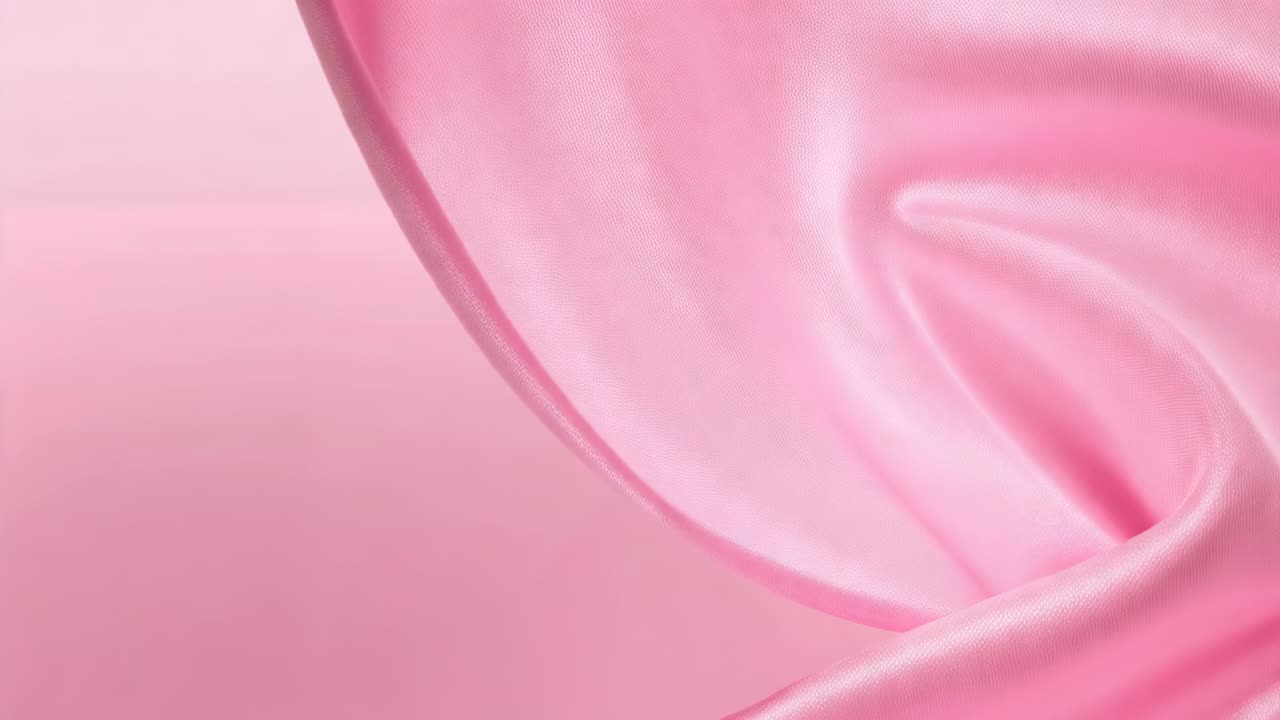 Entrando dall'alto a destra, raso rosa che si apre in studio con sfondo gradiente che rivela le pieghe