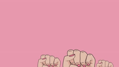 animación de puños levantados sobre un fondo rosa