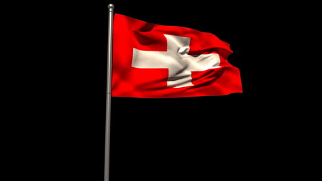 Bandera-Nacional-De-Suiza-Ondeando-En-El-Asta-De-La-Bandera-