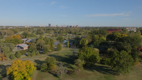 push over trees and waterways in forest park towards the grand basin with the st