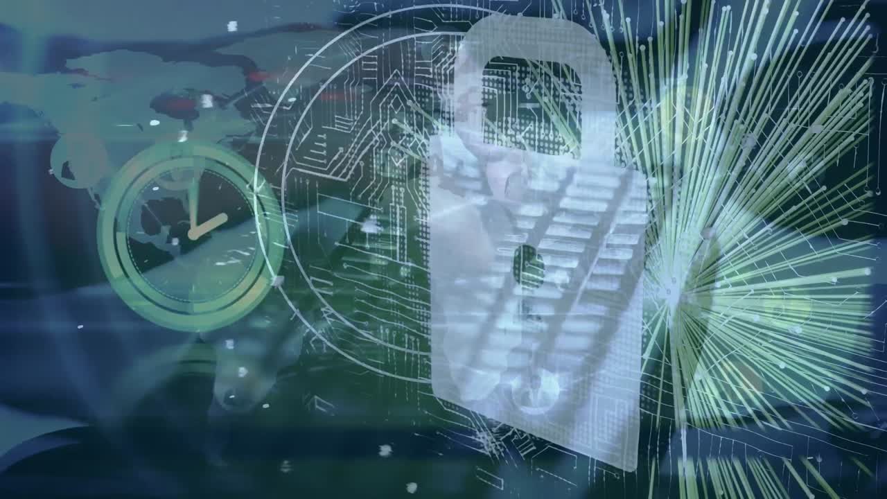 컴퓨터를 사용하여 데이터 처리 및 클럭 오버 손의 애니메이션