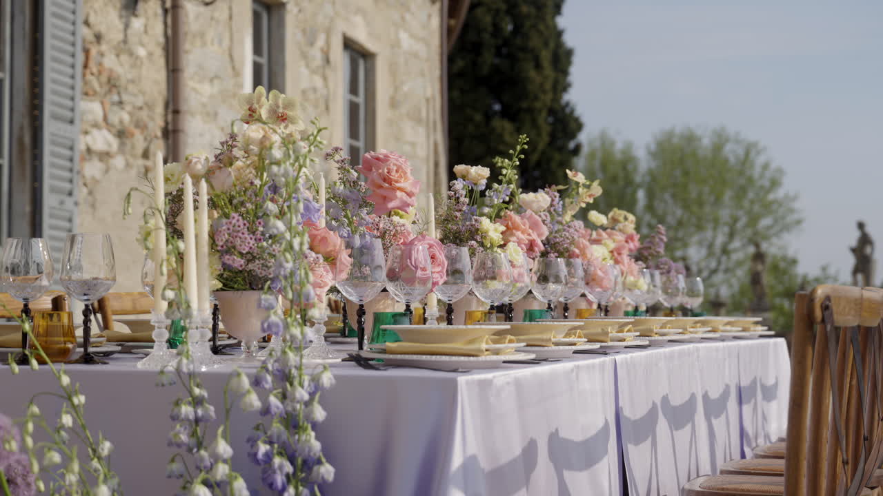 Outdoor Wedding Dinner Setting at a Tuscan Villa