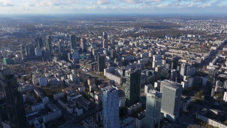 wide aerial shot of large skyscrapers and block housing warsaw poland