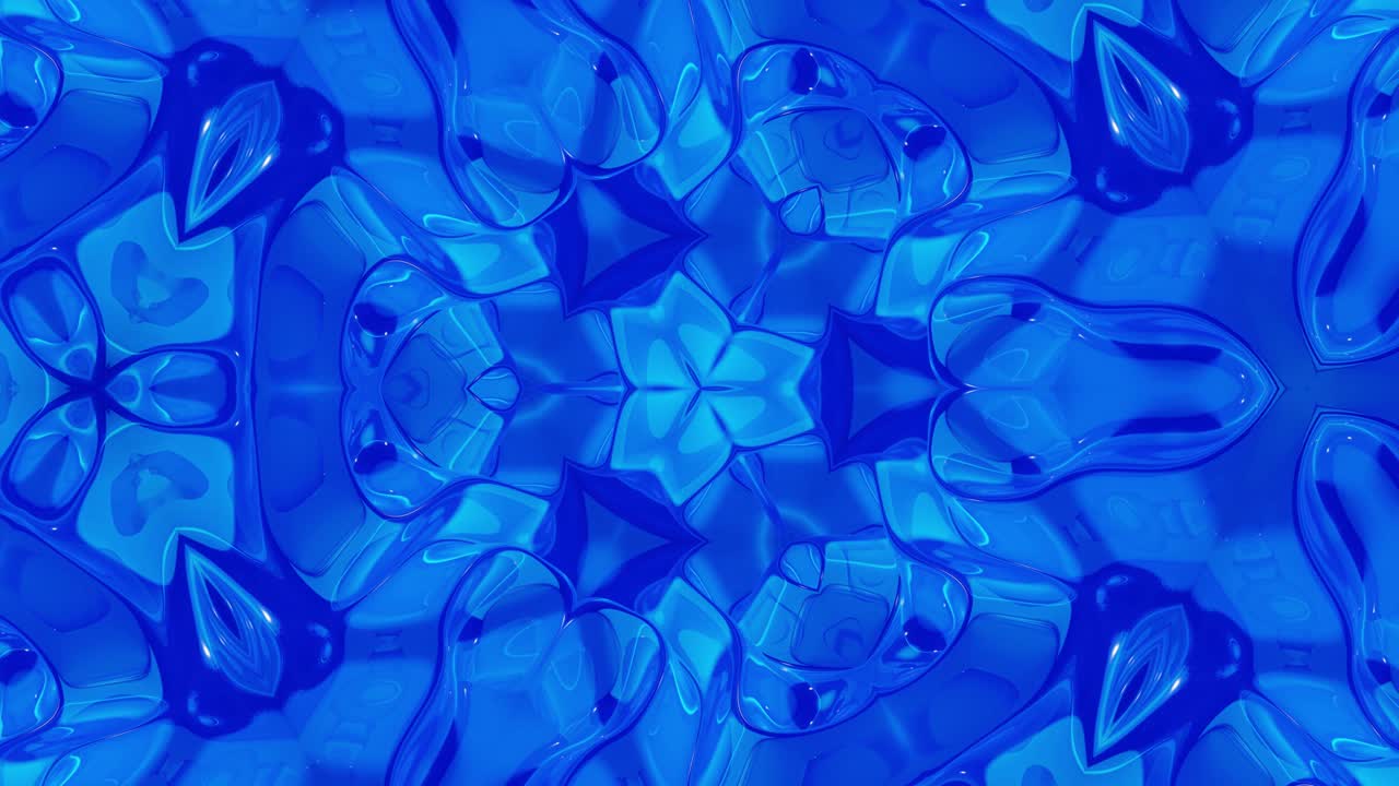 3d 추상적인 루프 bg와 같은 파란색 대칭 패턴, 파란색 액체 유리, 아름다운 그라디언트 색상, 4k 트렌디한 다채로운 액체 애니메이션