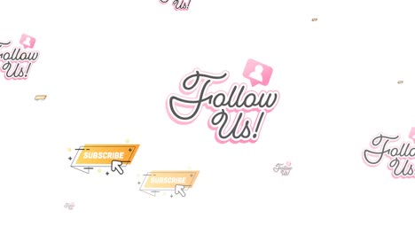 Animation-of-follow-us-and-subscribe-text-and-social-media-icons-on-white-background