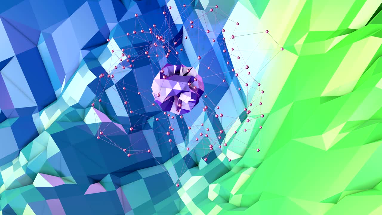 4k clean low poly animated background in loop. Seamless 3d animation in modern geometric style with modern gradient colors. Creative simple background. Blue green gradient colors 2