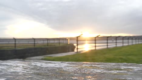 sunrise waterfront british canal gates leading to river mersey