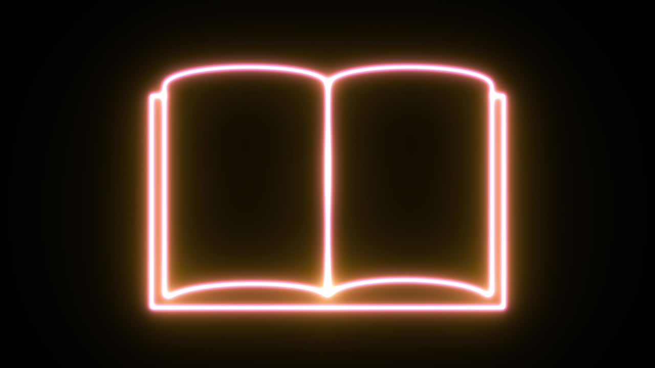 Animazione di un'icona luminosa al neon. Sfondo nero 4K UHD