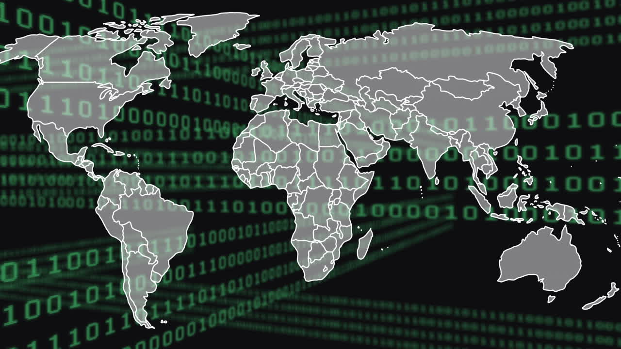 animación del procesamiento de datos sobre el mapa del mundo