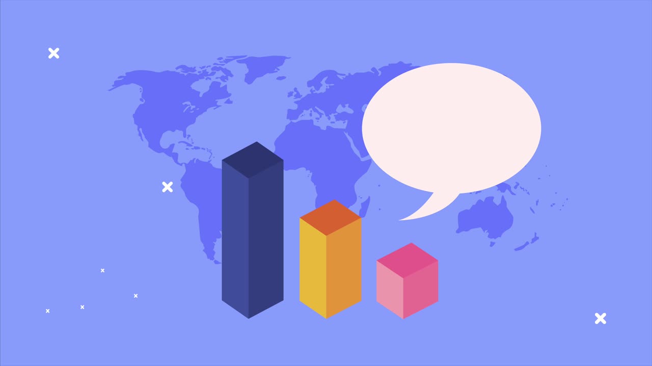 데이터 분석 애니메이션, 통계 막대기 및 지구 지도