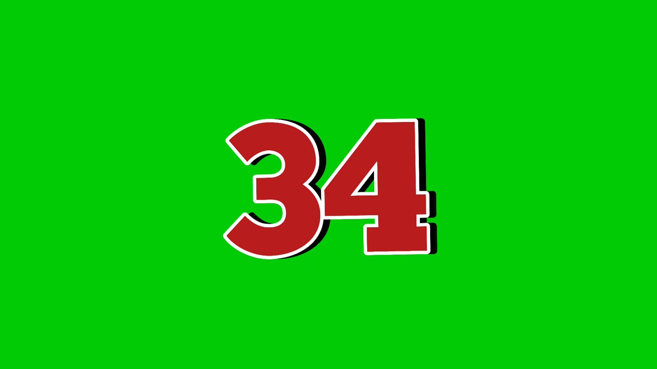 Red Number 34 symbol sign animation motion graphics cartoon green screen background smoke effects video elements