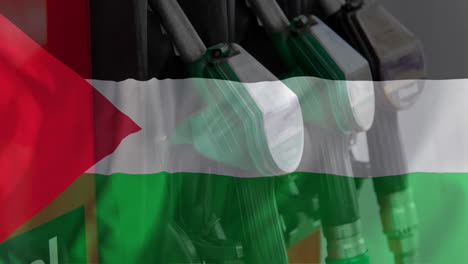 animation of oil pumps over flag of palestine