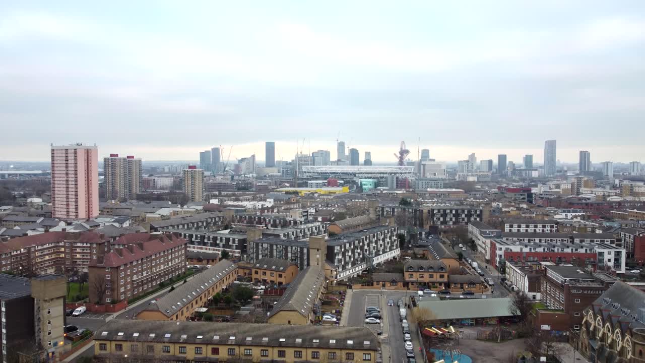 Aerial View Of Bow, Residential District With London Stadium In Distance