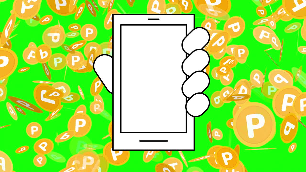 스마트폰을 들고 있는 손에 많은 포인트를 떨어뜨리는 비디오입니다.