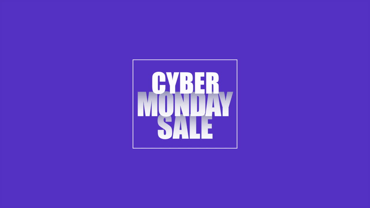 Animation intro text Cyber Monday on purple fashion and minimalism background with geometric white line