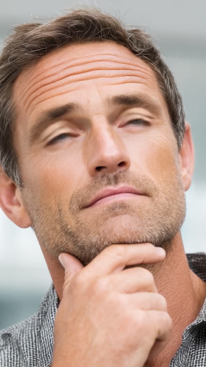 A Thoughtful Moment: A Pensive Man Contemplating Life's Choices with a Subtle Expression of Curiosity and Reflection in a Modern Environment