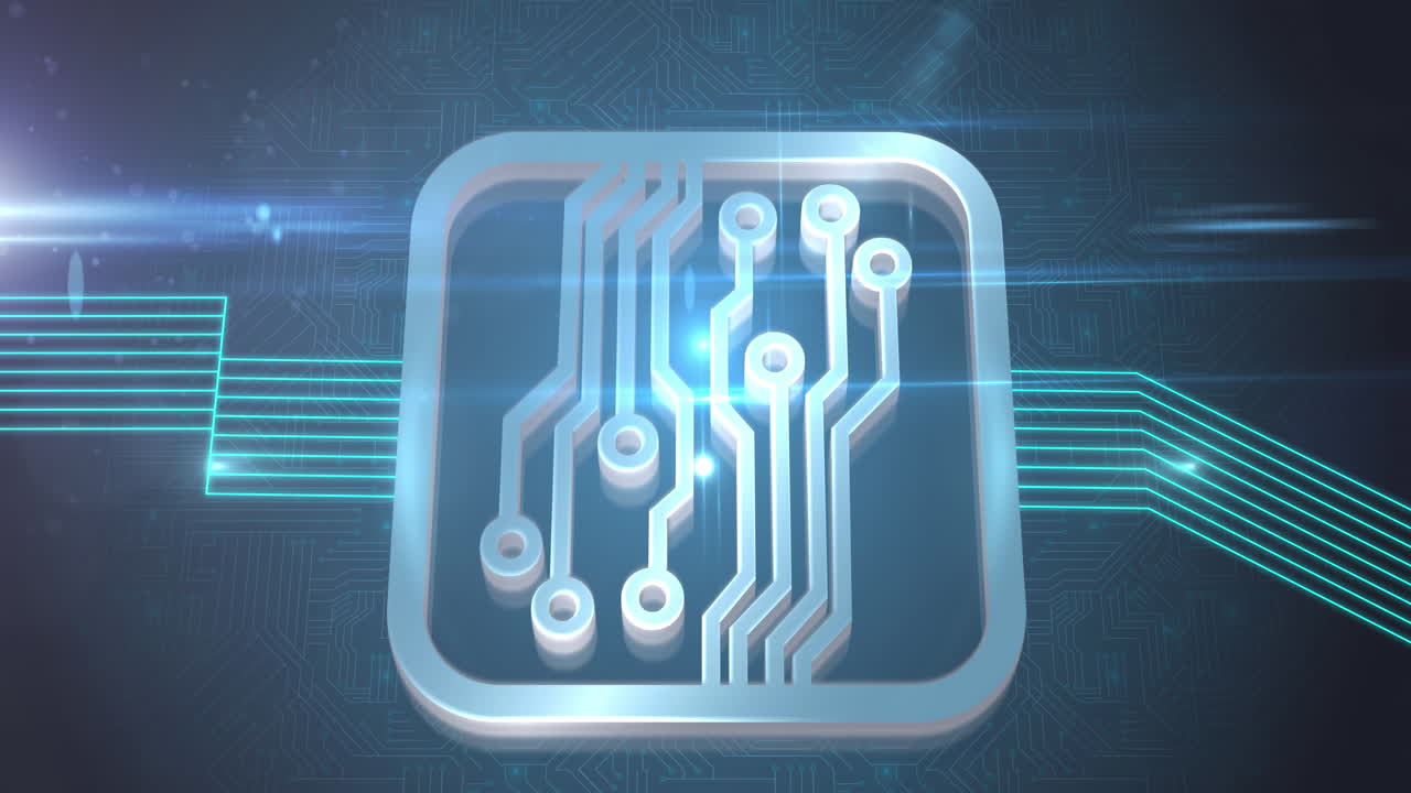 빛나는 선과 컴퓨터 회로판을 통해 메인보드 연결의 애니메이션