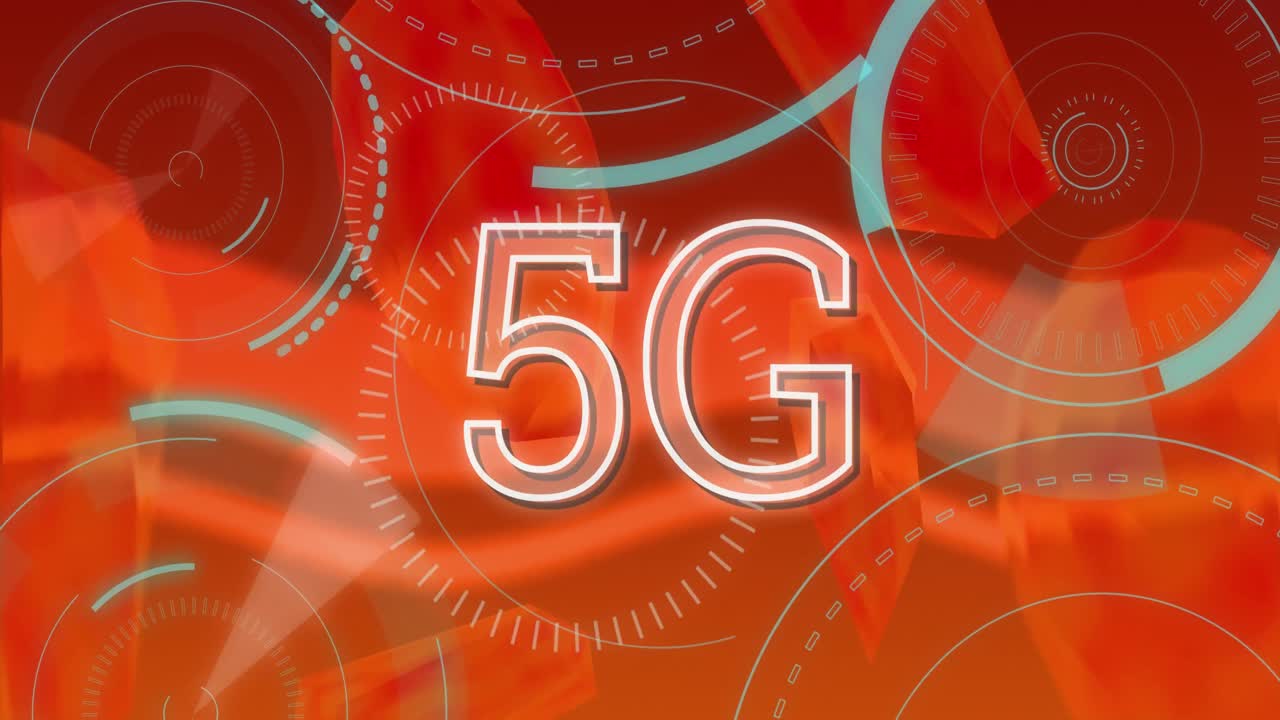 빨간 바탕에 회전하는 원 위에 5g 텍스트의 애니메이션