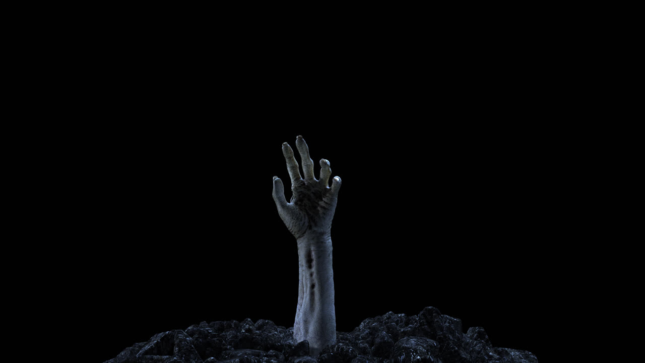 Zombie hand crawling out of the ground with alpha channel