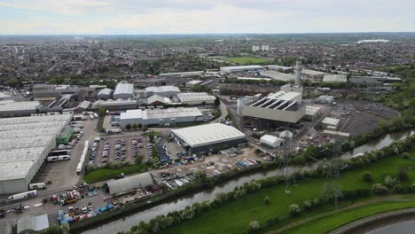 Enfield-Power-station,-Brimsdown-and-town-in-background,-UK-Aerial-footage