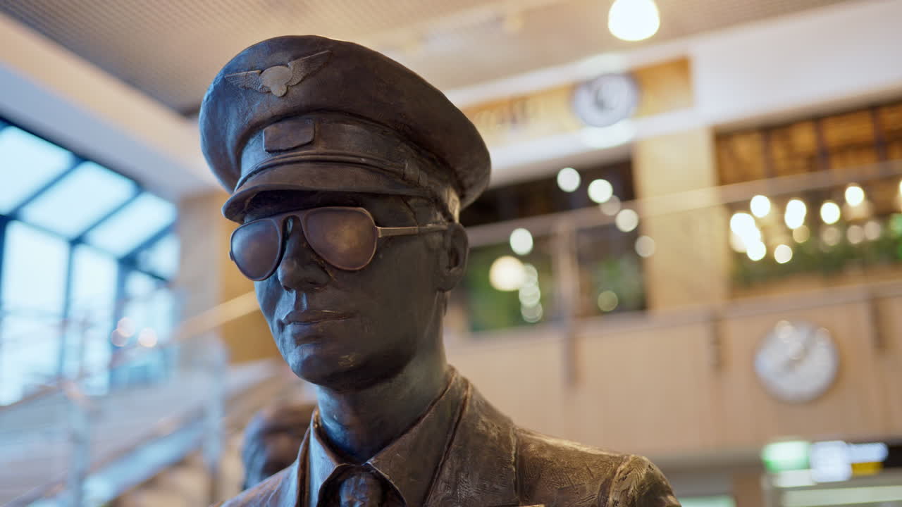 Close up of a pilot sculpture at the Chisinau International Airport in Moldova