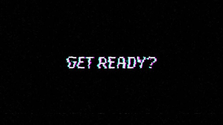 Pixelated Get Ready Text with Glitch Effect on Black Screen