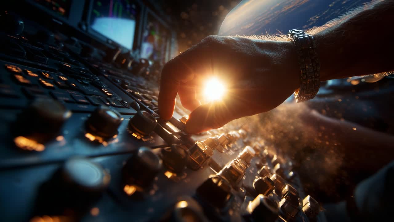 A Close-Up of an Expert's Hand Skillfully Adjusting Controls Amidst a Stunning Visual Display, Capturing the Essence of Precision in a Dynamic Environment