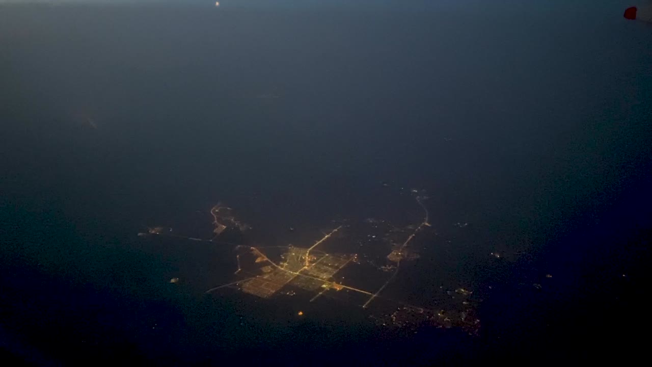 Aerial view of Asian town at night