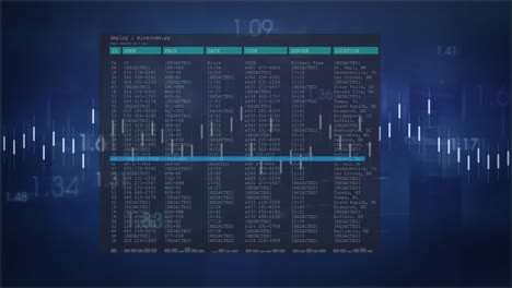 animación del procesamiento de datos en pantalla sobre fondo azul.