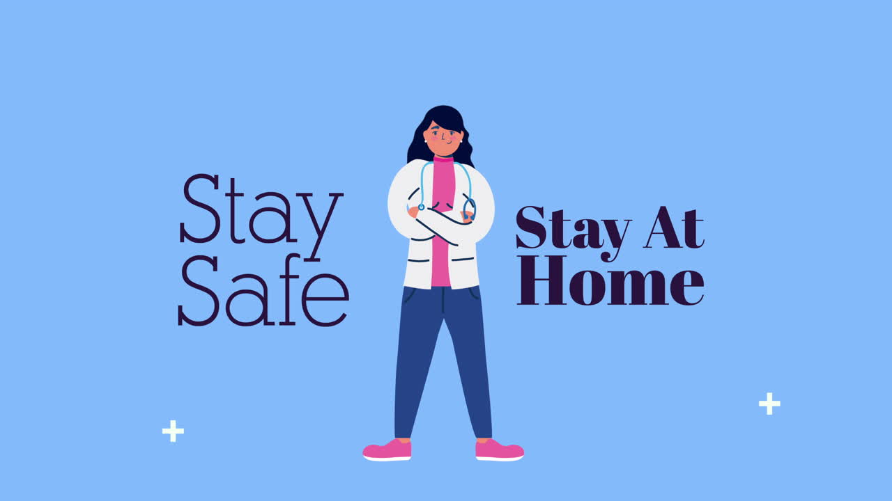 female doctor with stay at home lettering