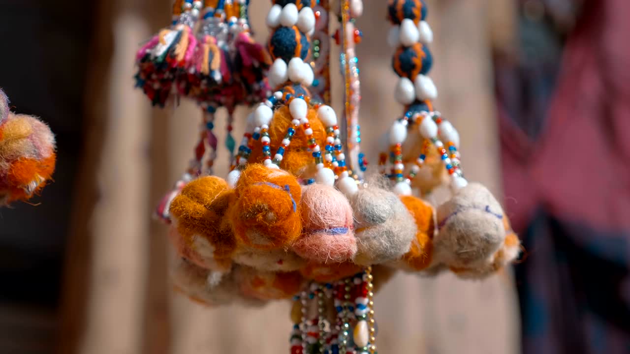 Indian traditional colorful national souvenirs flutter in the wind