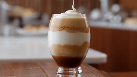 layered coffee drink being prepared
