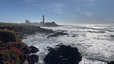 Static-Shot-of-the-Waves-of-the-Pacific-Ocean-Crashing-along-the-Shoreline-on-Highway-One-in-Northern-California