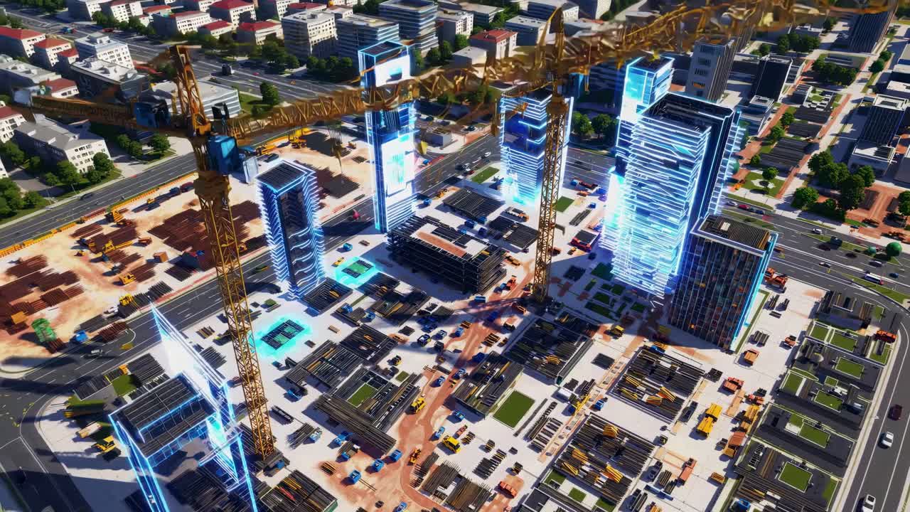 Futuristic Construction Site in a Digital City