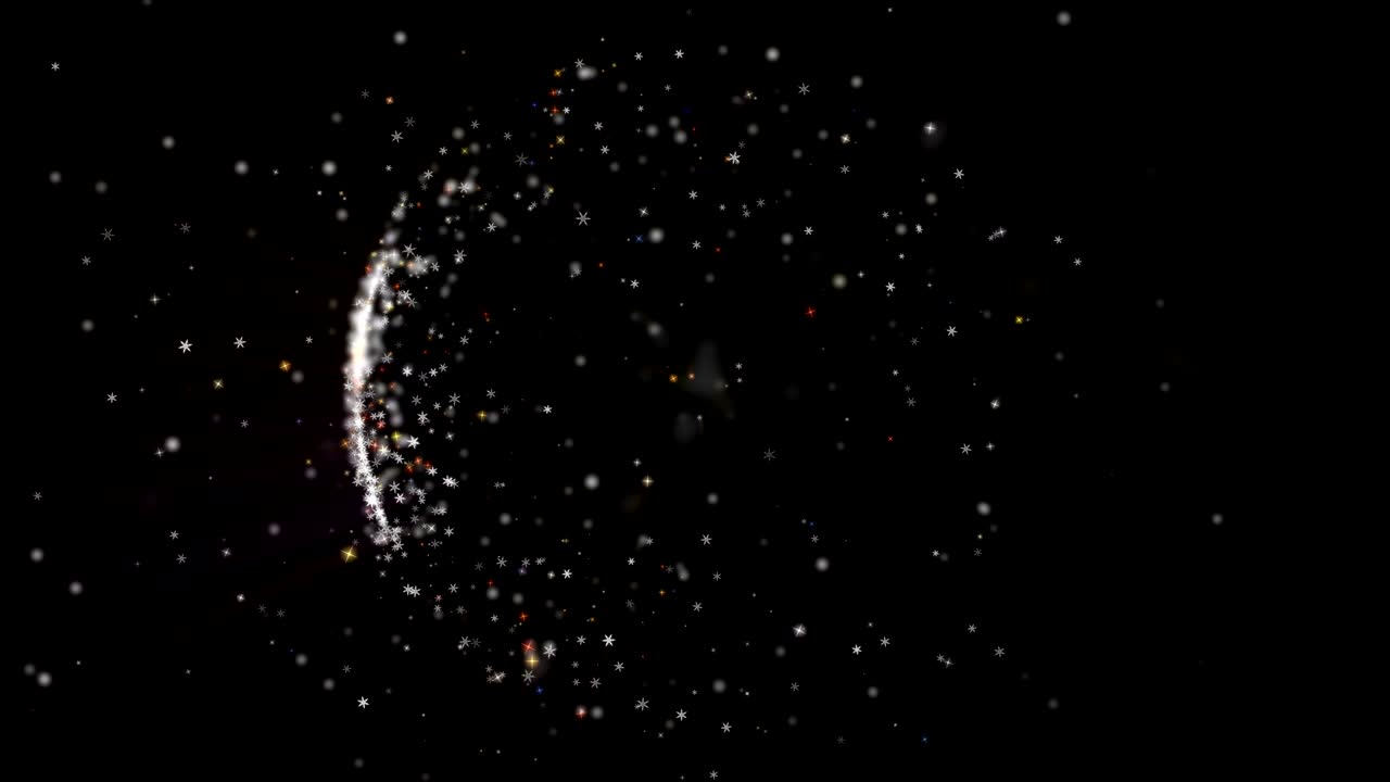 크리스마스 배경은 작은 스노우플레이크, 별 입자로 형성 된 원형입니다. uhd 4k 3840x2160