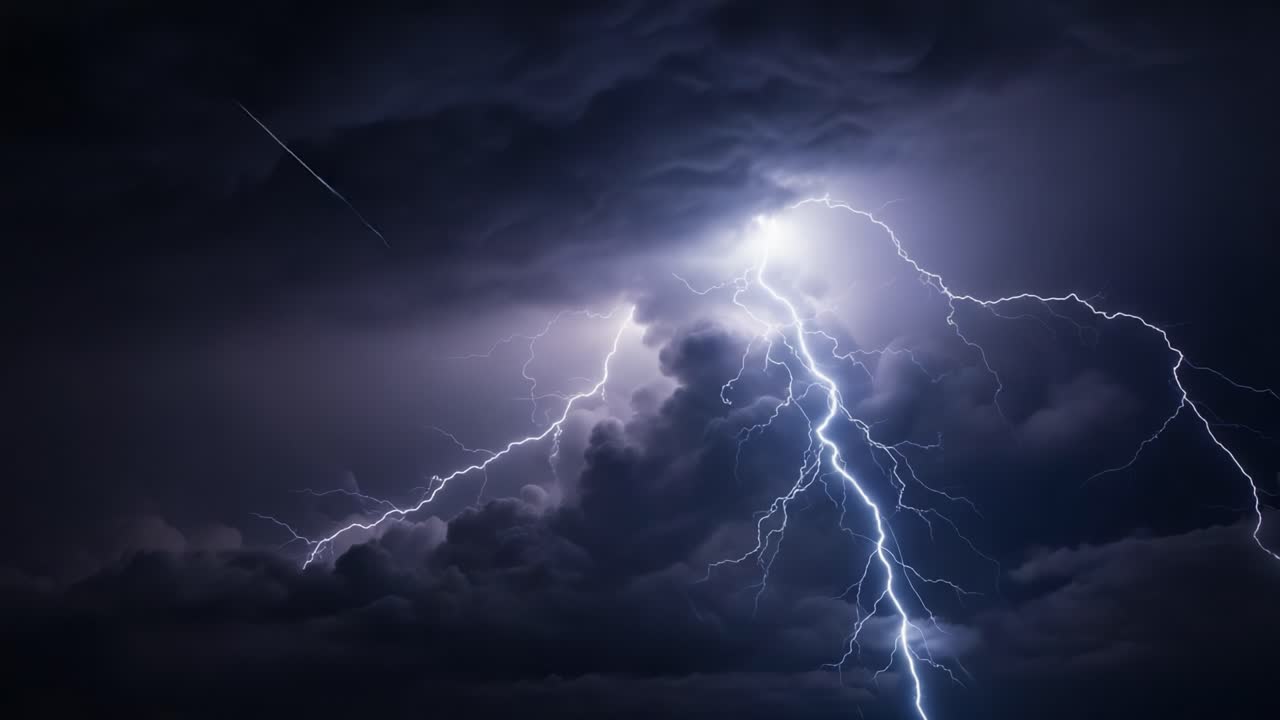 Multiple Lightning Strikes Illuminating a Dark Stormy Sky