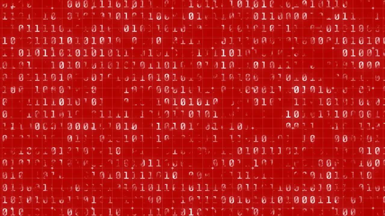 Animation of binary coding and data processing on red background