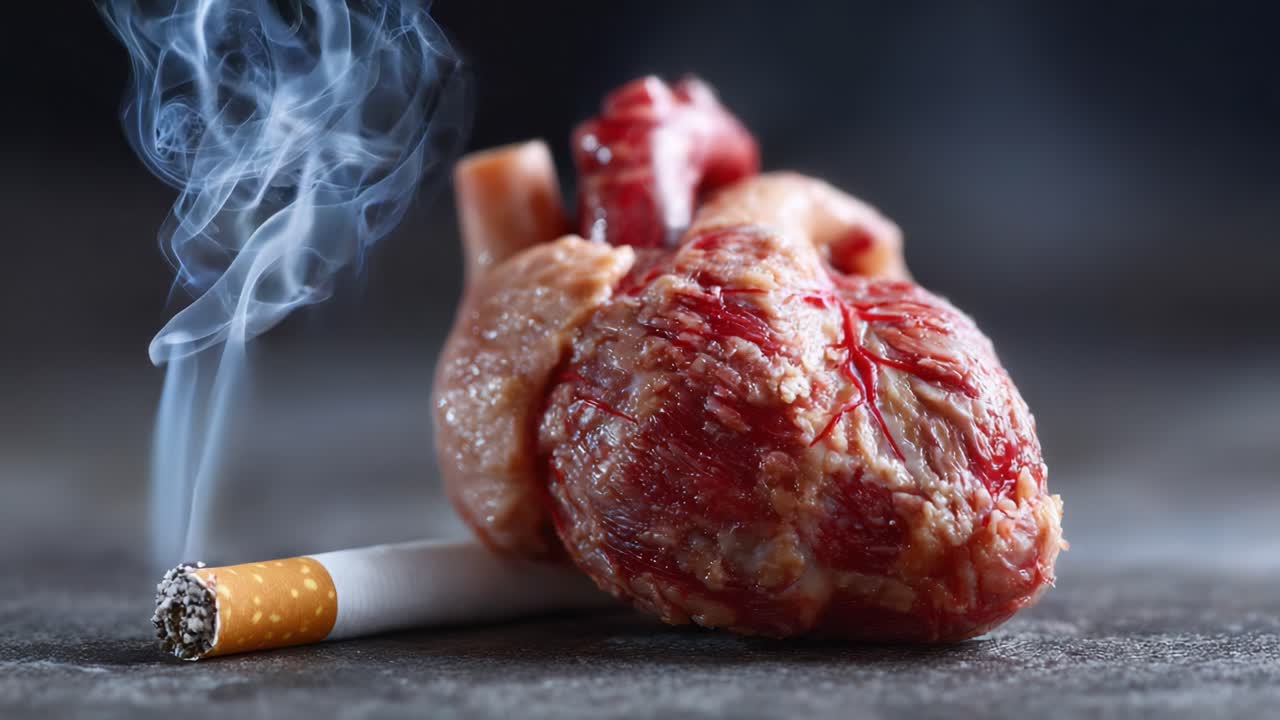 The Harsh Reality of Smoking: A Heart Surrounded by Harmful Smoke and the Consequences on Health Illustrated through a Powerful Visual Metaphor