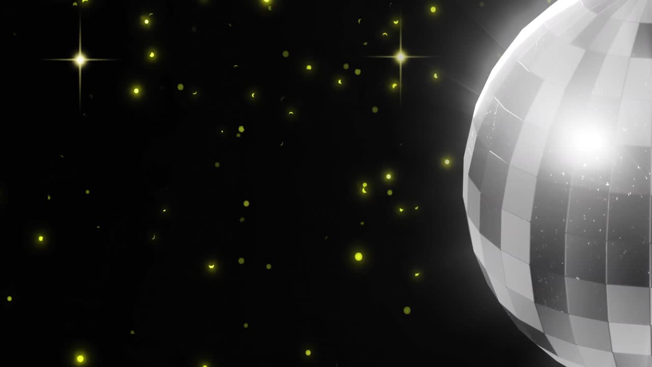 레트로 디스코 거울 공과 검은 바탕에 반이는 반점의 애니메이션