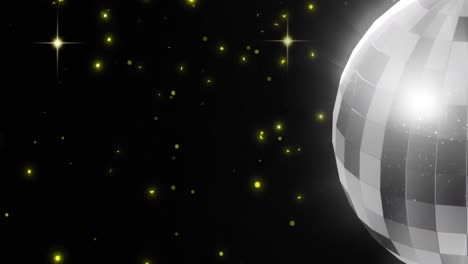 animation of retro disco mirror ball and glowing spots on black background