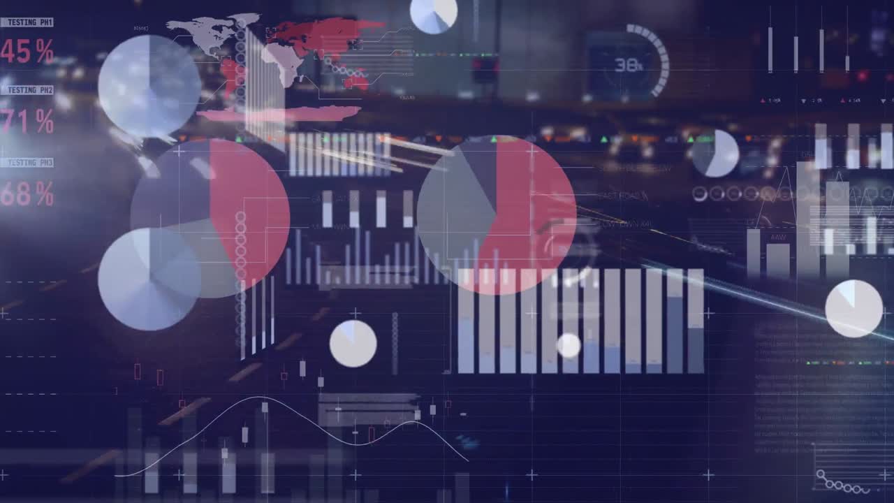 Animation of data processing over cityscape