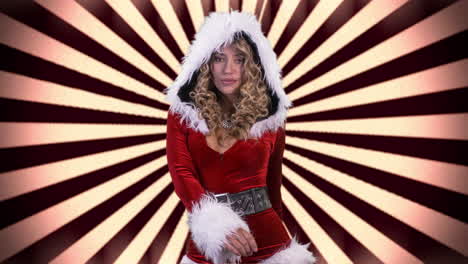 una mujer baila con un lindo disfraz de santa claus para el rodaje de discoteca de navidad.