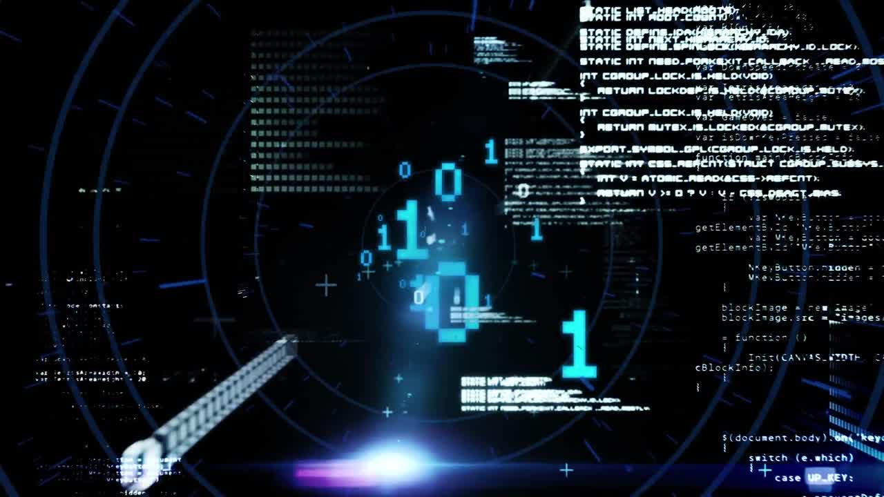 Animation of data processing on black background